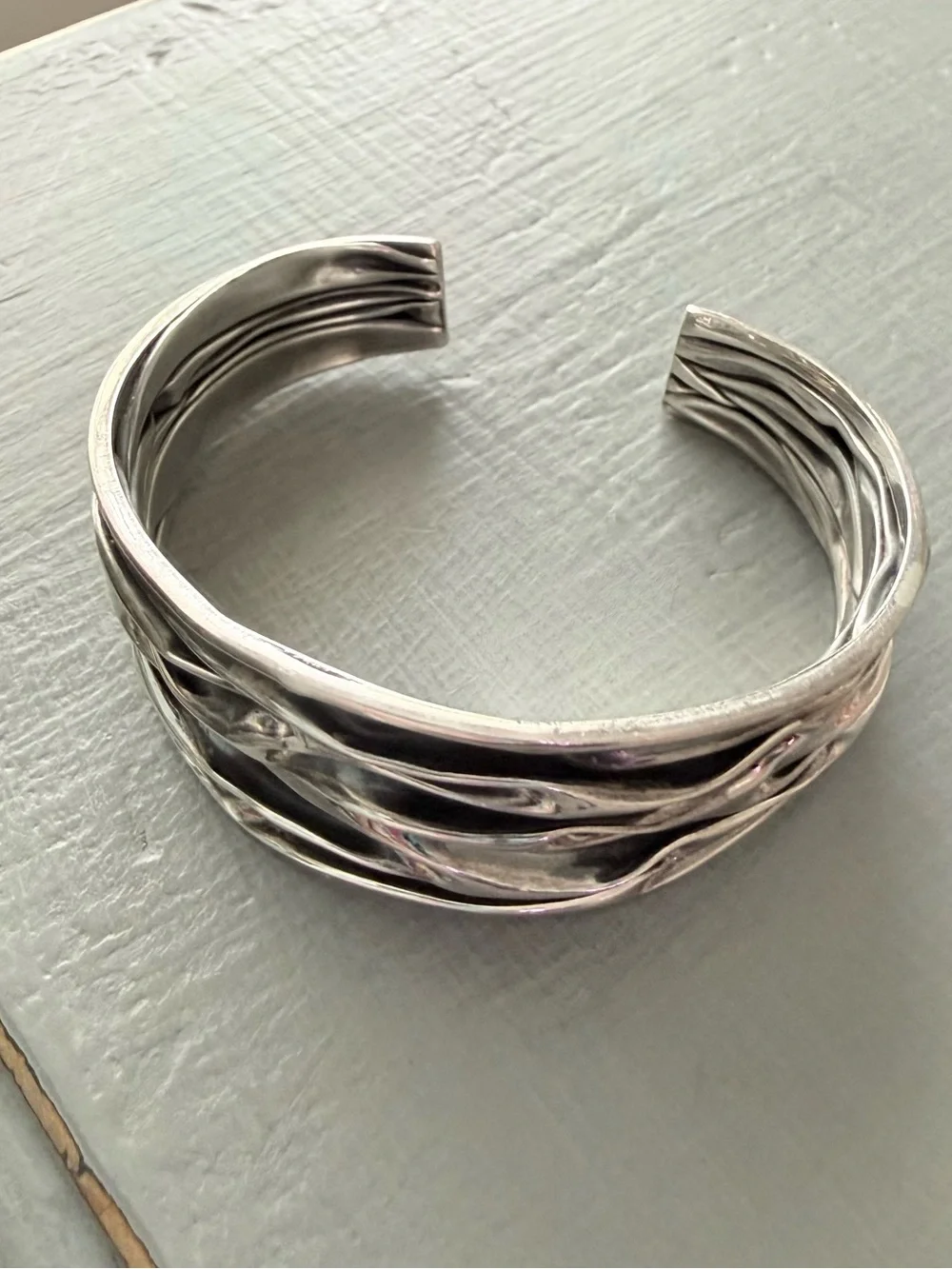 925 Sterling Silver Textured Wave Cuff Bracelet
